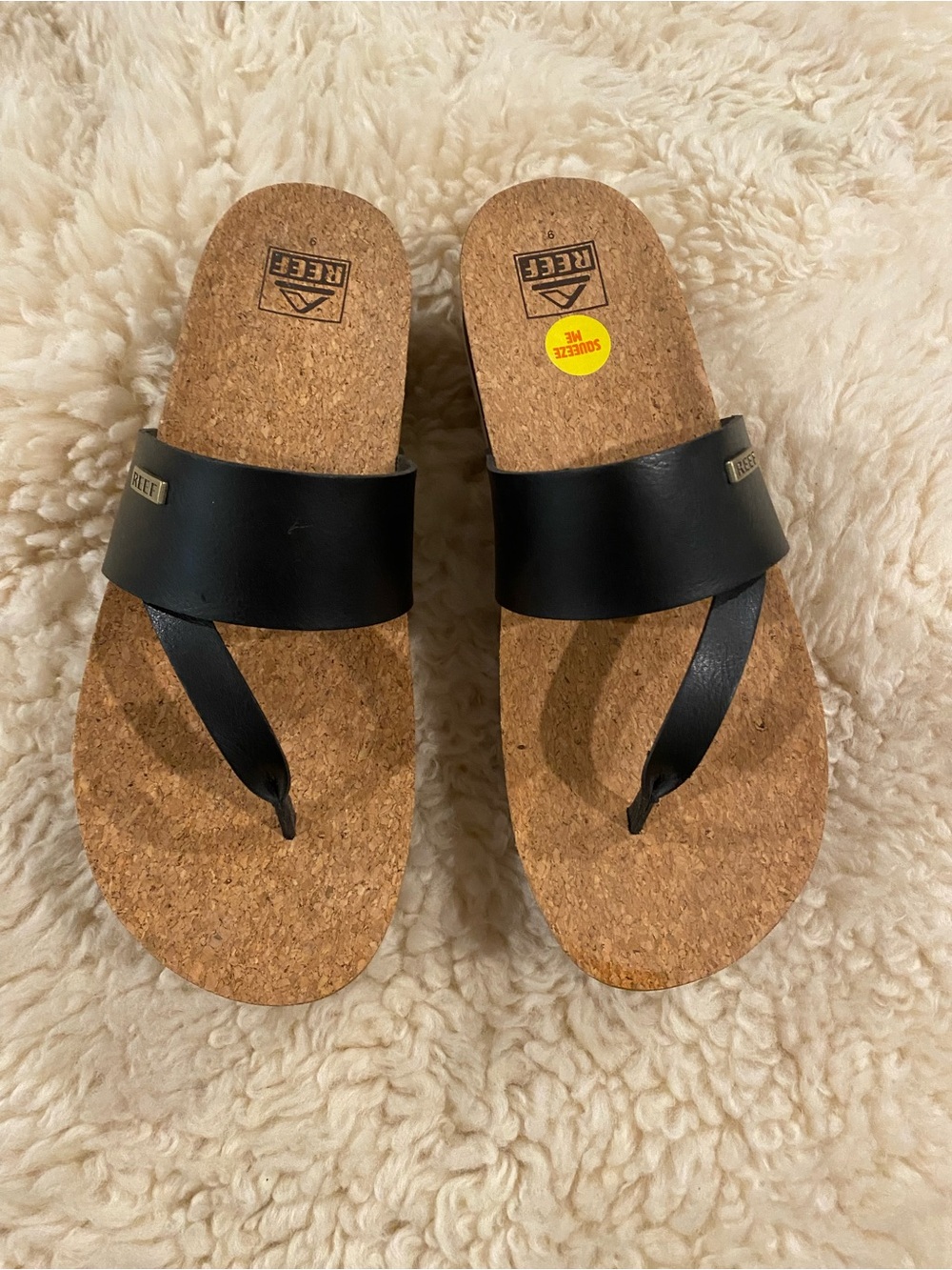 Reef Black Cork Footbed Slide Thong Sandals